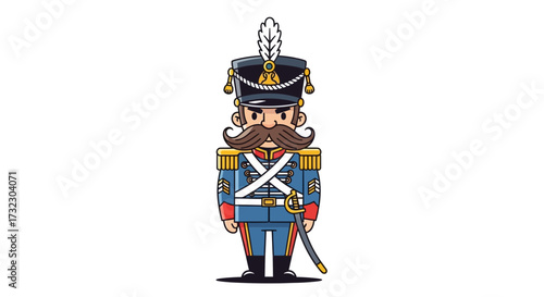 Animated toy soldier illustration standing to attention with a regal and festive charm