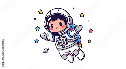 Cartoon astronaut floating among stars in a playful and inviting design illustration