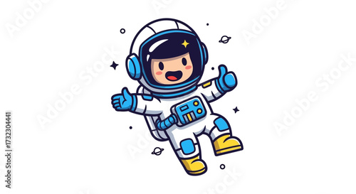 Cartoon astronaut giving thumbs up in space representing future technology and exploration