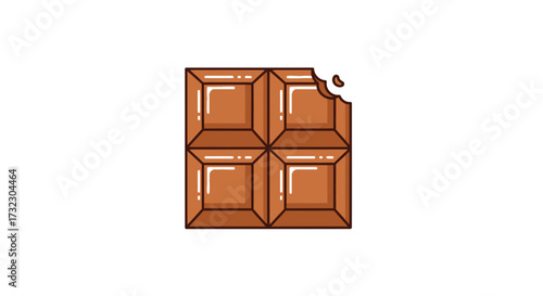 Cartoon chocolate bar with a bite taken showcasing sweetness and sugary goodness chocolate treat