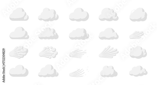 Cartoon vector illustration of clouds and wind isolated on a white background weather pattern