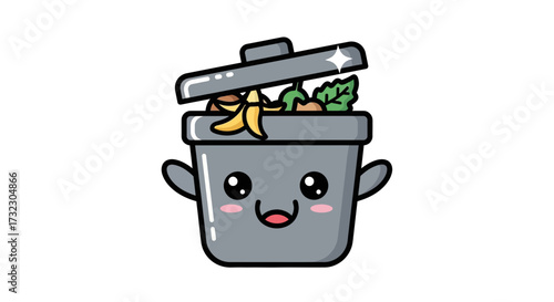 Cartoonish trash container with a smiling face promotes eco-friendly disposal habits