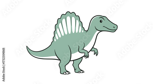Cartoonish portrayal of a Spinosaurus with simplistic design features on a white background