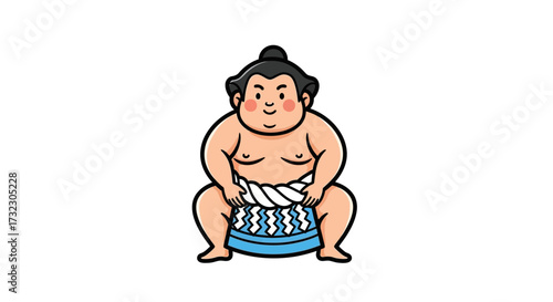 Chibi-Style Sumo Wrestler Illustration with Cartoonish Features on White Background