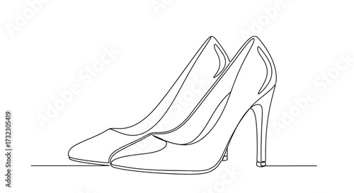 Continuous line drawing showcasing two elegant high heel shoes on a white backdrop