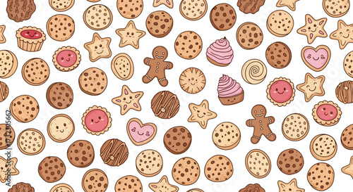 Delightful confectionery dreams: seamless pattern of assorted whimsical cookies on a clean