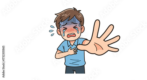 Distressed character illustration expressing anguish and desperation with an outstretched hand