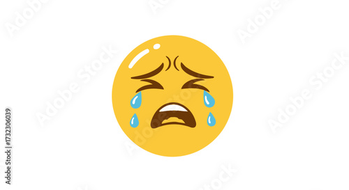 Expressive yellow crying emoji conveying sadness and distress through tearful facial features