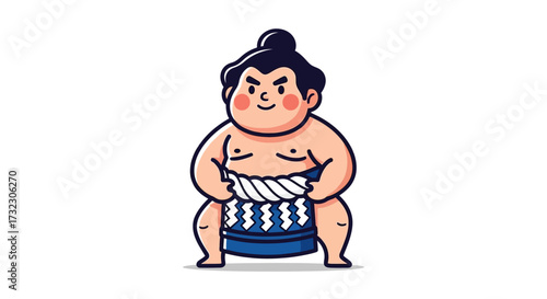 Illustration featuring a cartoon style sumo wrestler in a traditional mawashi on white background