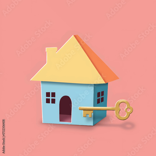Charming Home with Golden Key Dream Home Illustration