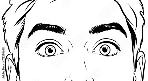 Intense facial expression in black and white line art showing surprise or fear vector