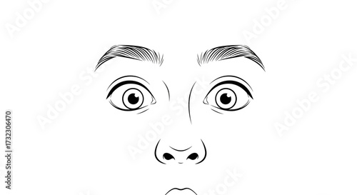 Line art illustration displaying a person's face, showing fear and surprise emotion