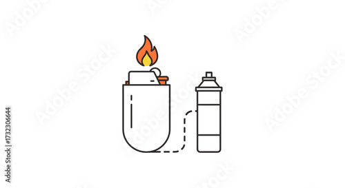 Minimalist lighter and fuel canister vector illustration symbolizing burning or ignition
