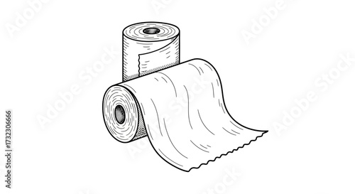 Minimalist line art illustration featuring a pair of toilet paper rolls on a white background