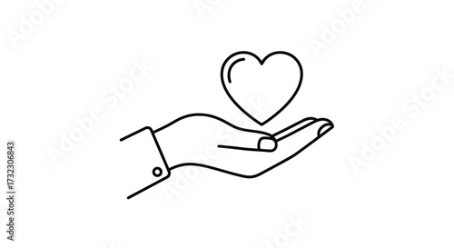 Outlined heart held in a hand symbolizing love, care, and offering affection presented elegantly
