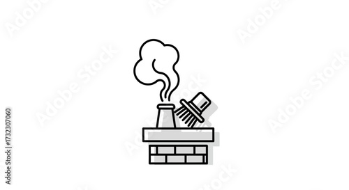 Simplified chimney cleaning icon showing brush and smoke, chimney maintenance concept drawing