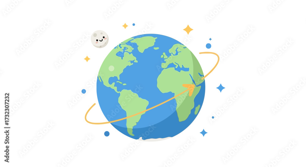 Naklejka premium Stylized earth illustration featuring planetary orbit and cosmic decorative elements
