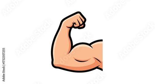 Stylized muscular arm flexing indicating strength and power in a cartoon style design