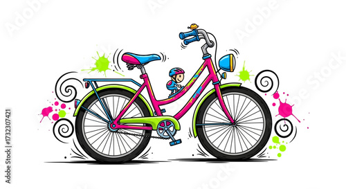 Vibrant cartoon bicycle illustration with whimsical design elements and colorful accents