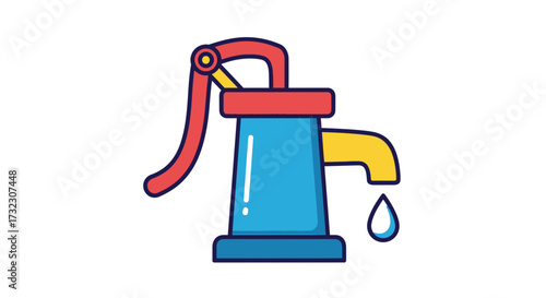 Vibrant water pump illustration with classic design emphasizing water access and conservation