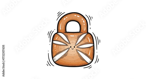 Whimsical illustration of a cartoonish lock with a cute face design and stylized elements