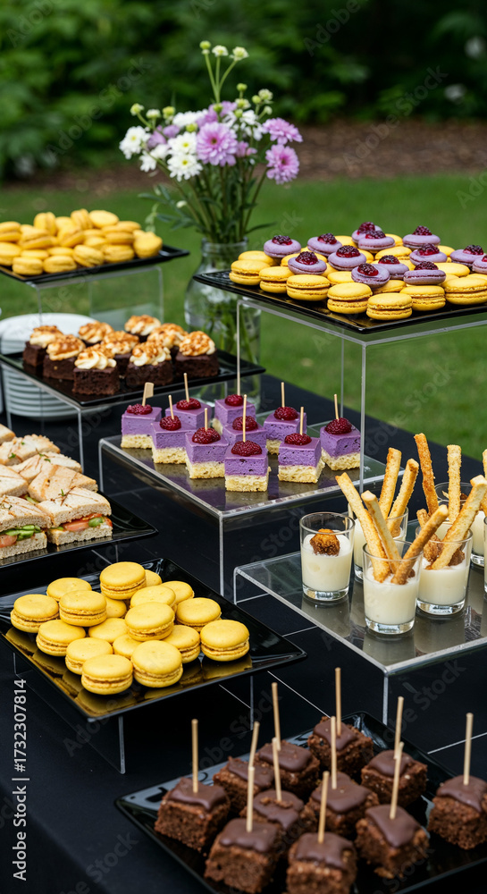 Fototapeta premium Elegant outdoor buffet table with desserts and snacks