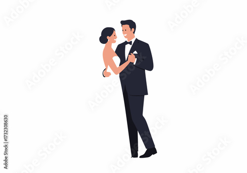 A couple dressed in wedding attire is dancing