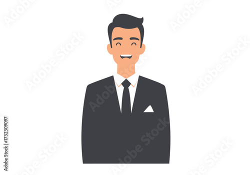 A man in a suit smiling with neatly styled dark hair