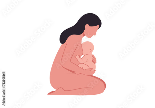 A nursing woman cradles her infant
