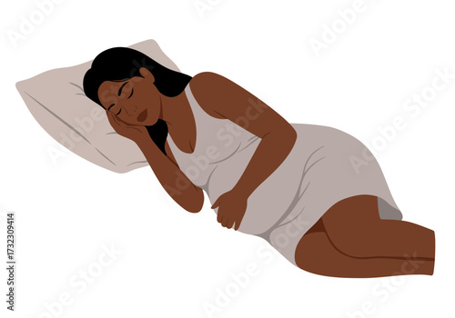 A pregnant woman sleeps on a pillow