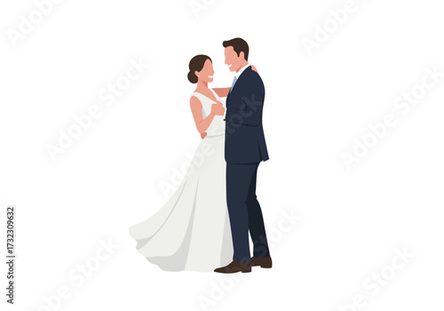 A wedding couple dances