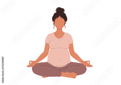 A woman with a bun is meditating in a seated position with her legs crossed and her hands in a mudra