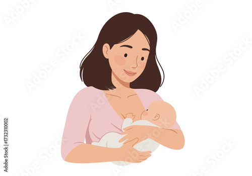 A woman with short brown hair is breastfeeding a baby