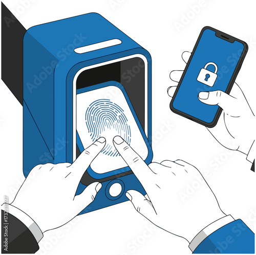 Fingerprint Scan With Phone Security Illustration