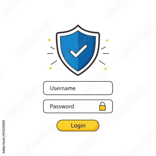 Login Security Illustration With Shield and Checkmark