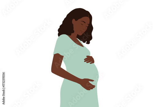 Illustration of a pregnant woman holding her belly facing downwards