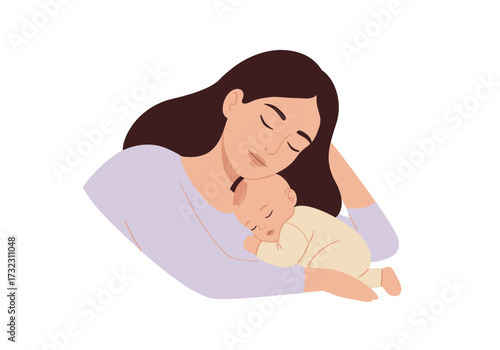 Illustration of a woman holding a sleeping baby