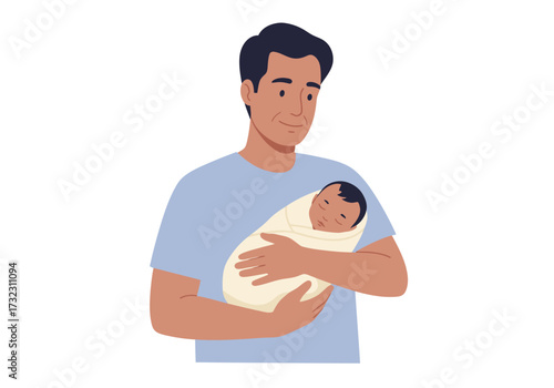 Man holding a swaddled baby