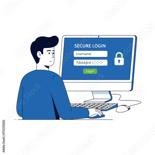 Secure Login on Computer Screen Vector Illustration