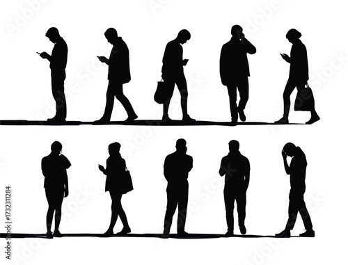 Walking People Silhouette with Phones