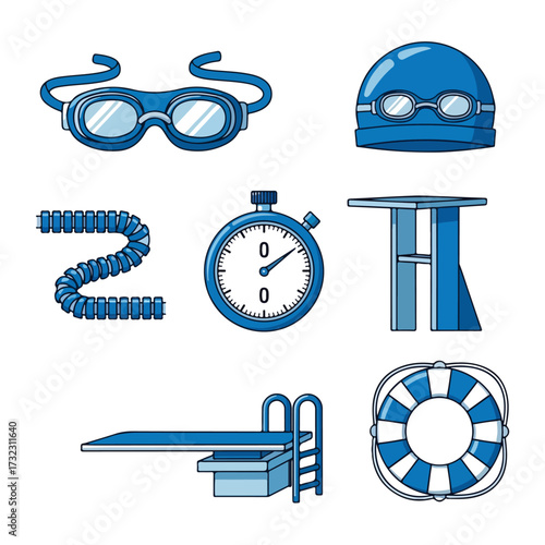 Swimming Equipment Vector Illustration on White