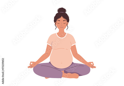 Pregnant woman meditating in lotus position eyes closed hands in mudra