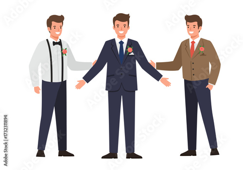 Three men in suits with open arms smiling