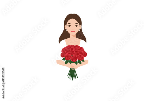 Woman holds a bouquet of roses
