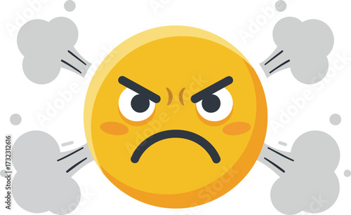 A yellow emoji face expressing intense anger with furrowed brows, a downturned mouth, and steam erupting from its sides, conveying frustration and rage.