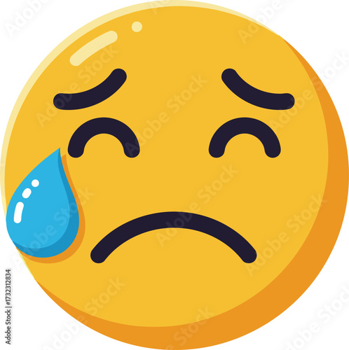 A yellow circular emoji face expressing sadness with downturned mouth, furrowed brows, and a single tear.