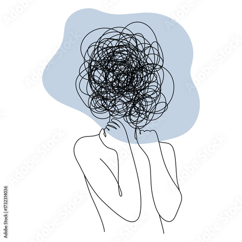 Stressed mind concept illustration for mental health awareness, showcasing anxiety and frustration, perfect for psychology or therapy websites