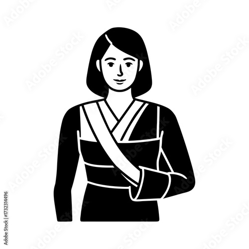 injured female worker with an arm sling vector art.