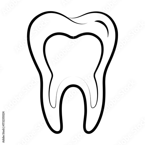 Dentist medical Line art. Sign for dentistry clinic. Toothpaste and dental mouthwash art. Vector outline design healthy tooth or teeth. Implant Minimalist linear icon.