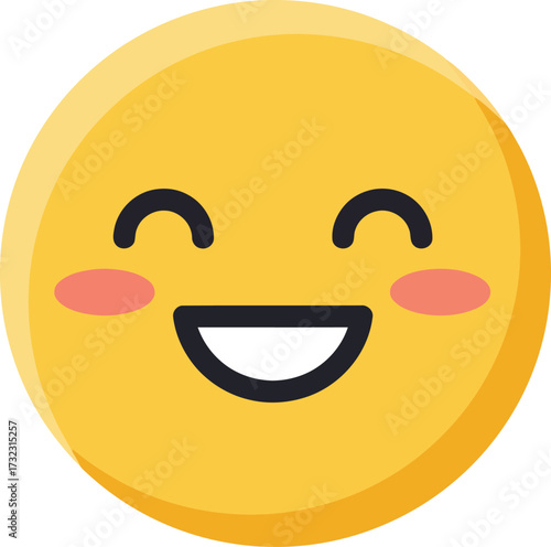 A cheerful yellow emoji with closed eyes, rosy cheeks, and a wide, open-mouthed smile, conveying happiness and joy.